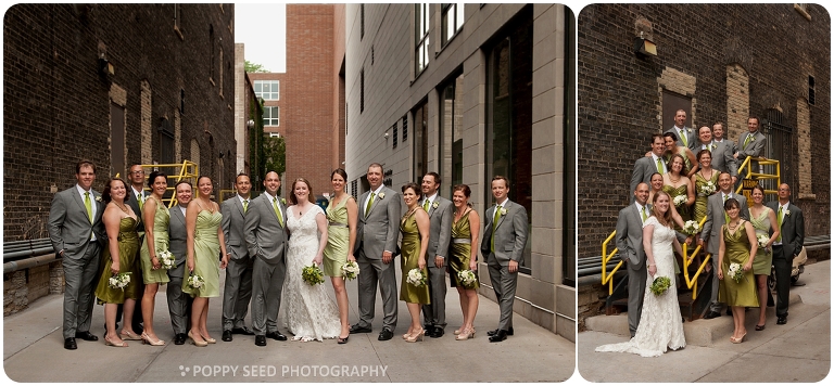 Minneapolis Wedding Portrait of Wedding Party in an alley